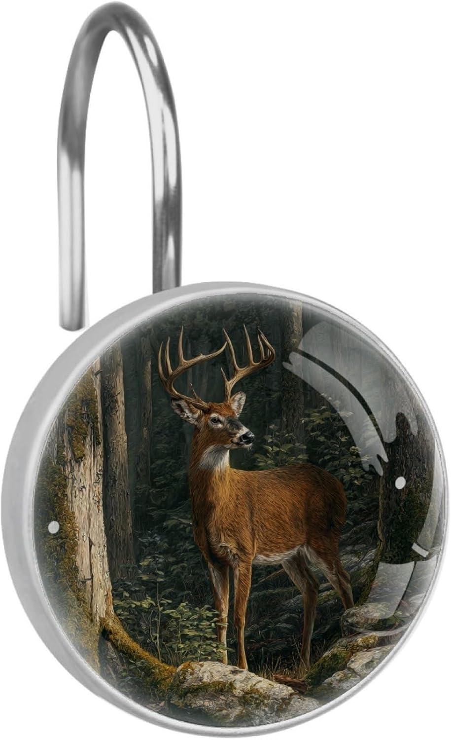 Deer in The Forest Round Shower Curtain Hooks Set of 12 Stainless Steel Decorative Hanger Rings for Bathroom Kitchen Bedroom Curtain Rods