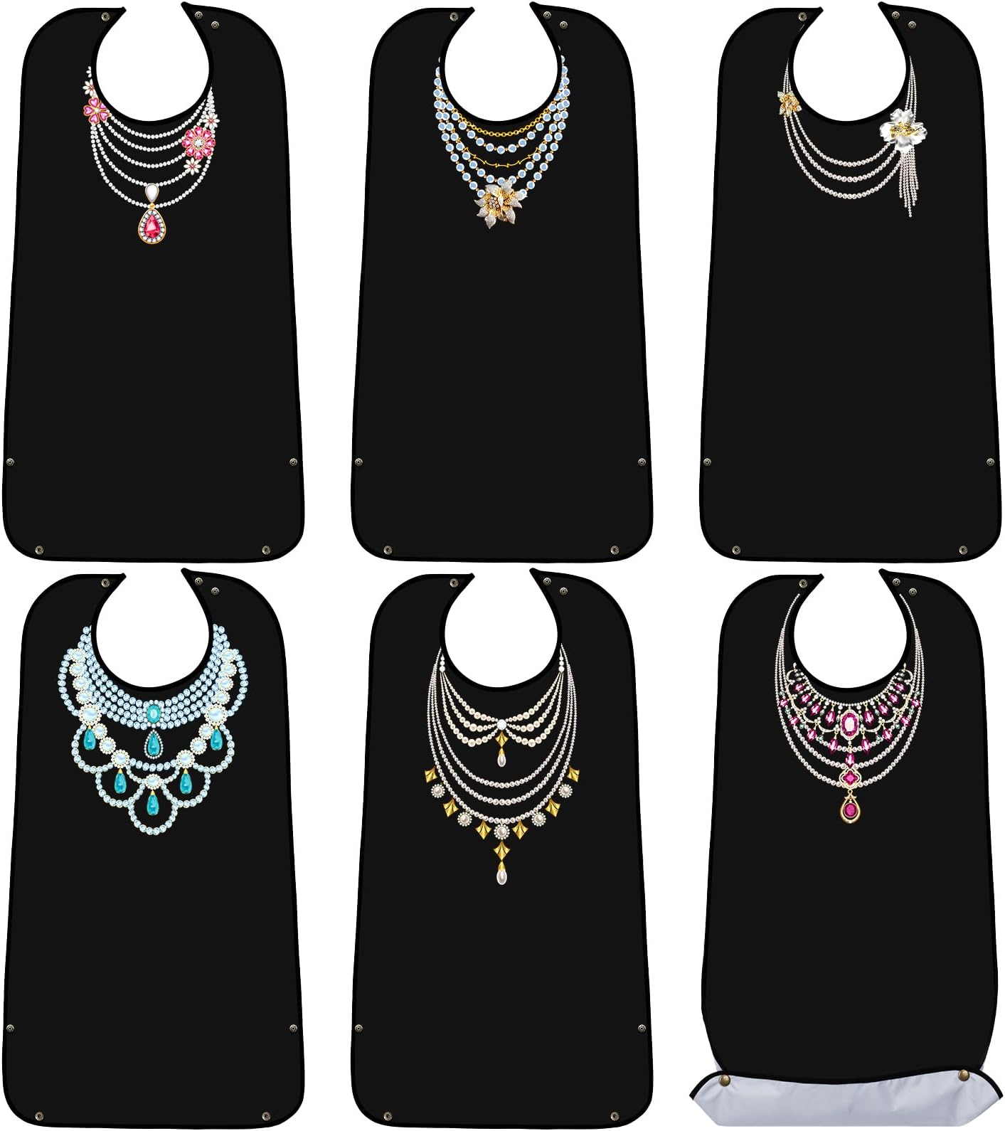 SATINIOR6 Pieces Adult Bibs for Women Washable Reusable Clothing Protector with Crumb Catcher Beautiful Pattern Bibs (Necklace Style), Necklace Style, Medium, Necklace Style, Medium
