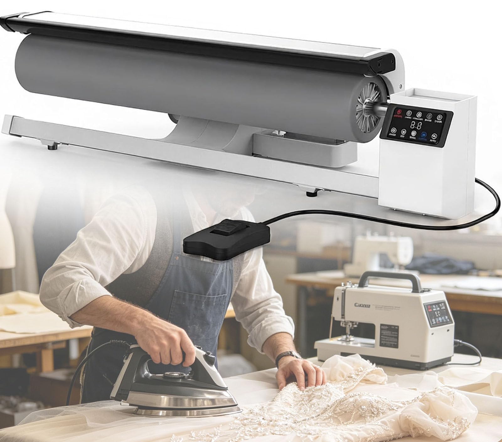Drmoxin Rotary Steam Roller Ironer Press for Hotel linens, with Continuous steam Output, Ideal for Sheets, Pillowcases, tablecloths, and Most Flat Fabrics, Suitable for Home and Commercial use