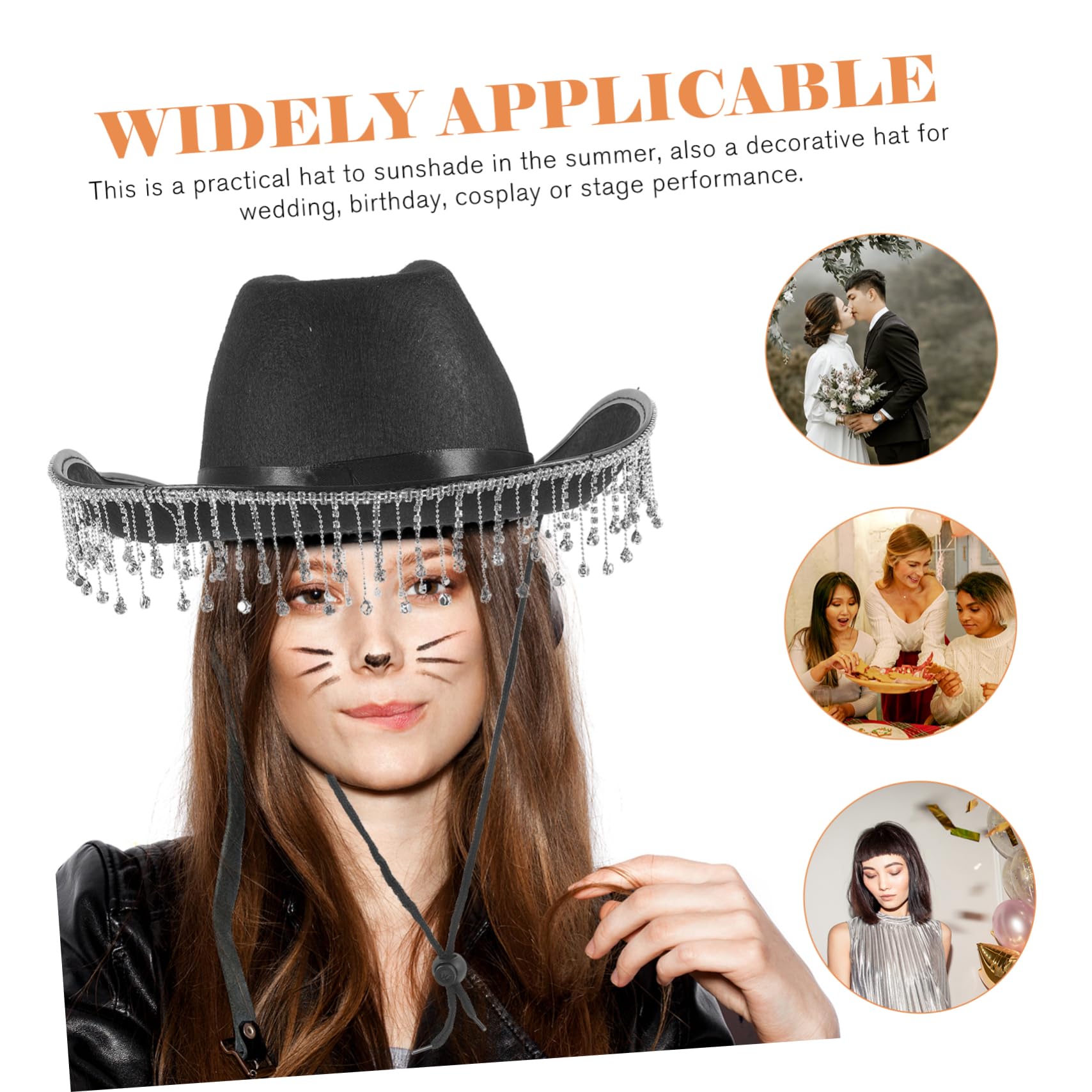VALICLUD Sombrero de Vaquera para Mujer Sombrero de Boda Brillantes Gemas de Imitación Estilo Occidental Borlas para Fiestas de Boda y Eventos Occidentales