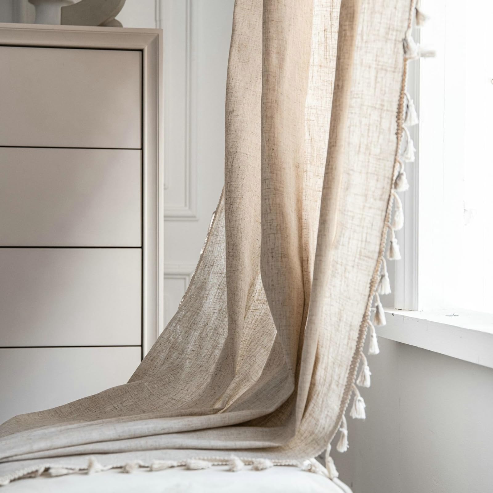 Daesar Semi Blackout Curtains for Bedroom 2 Panels, Polyester Linen Rod Pocket Window Curtains 59