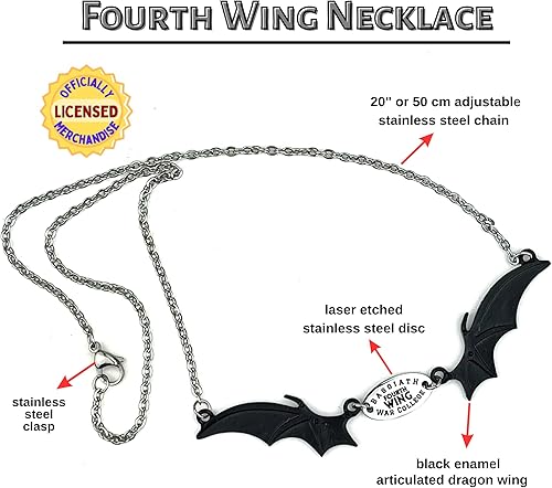 Miniatura 2 de FOURTH WING Rebecca Yarros Basgiath War College Dragon Rider Pendant Necklace Officially Licensed (Black Enamel)