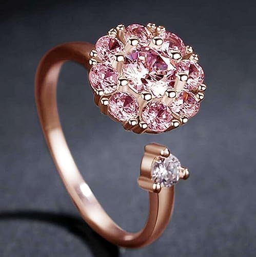 Vista 3 de iLH Clearance Good Luck Rings,Women Rotating Open Spinner Anxiety Ring Flower Adjustable Zircon Rings Wedding Jewelry Gift
