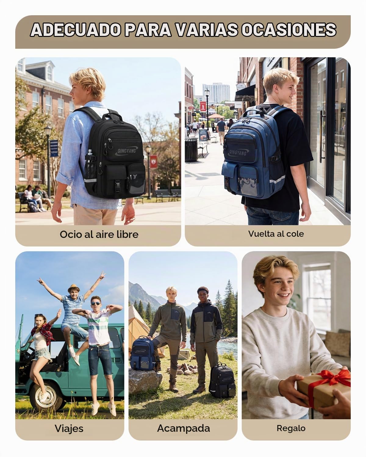 Amythe Mochilas Escolares para Niños Adolescentes, Mochila Instituto Ergonomica para Chico 10-22 Años, Mochila Niño Grande Impermeable Ligera, Colegio Viajes Vuelta al Cole, Negro