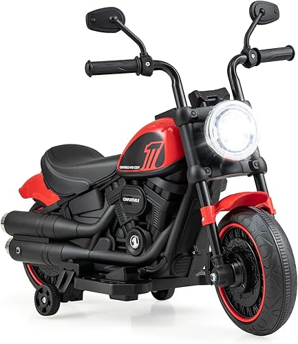 Miniatura 1 de Costzon Motocicleta para niños, motocicleta alimentada por batería de 6 V con ruedas de entrenamiento, faros LED, neumáticos roscados y arranque