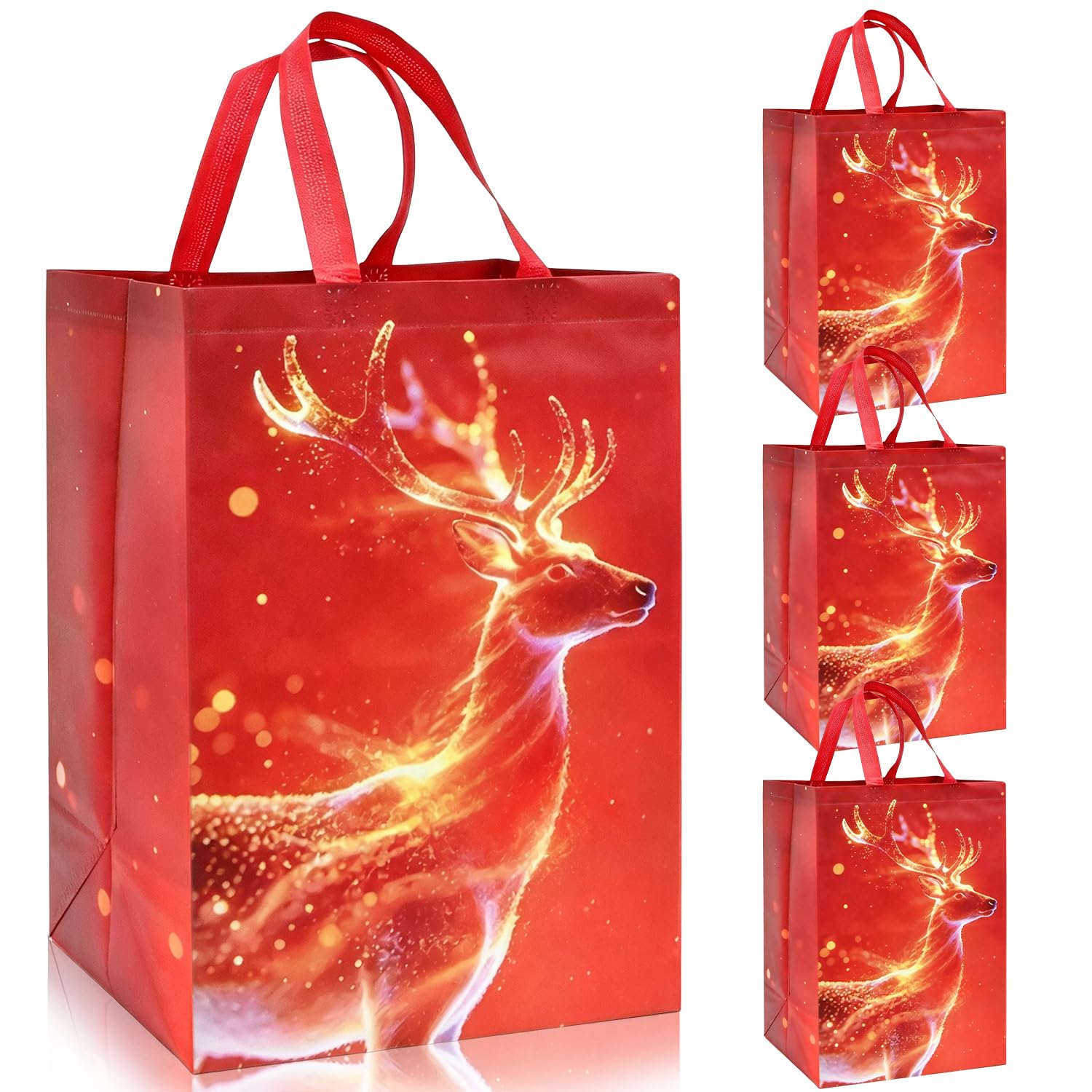 Large Christmas Tote Bags,4 Pack Luminous Elk Red Christmas Bags