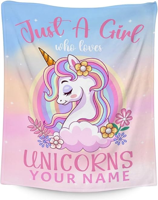 Personalized Unicorn Blanket Gifts with Name - 30x40 Inches Cute Throw for Girls - Pink Soft Fuzzy Blankets for Couch & Office