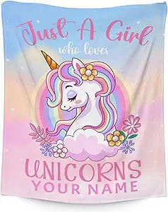 Personalized Unicorn Blanket Gifts with Name - 30x40 Inches Cute Throw for Girls - Pink Soft Fuzzy Blankets for Couch & Office