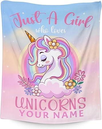 Personalized Unicorn Blanket Gifts with Name - 30x40 Inches Cute Throw for Girls - Pink Soft Fuzzy Blankets for Couch & Office