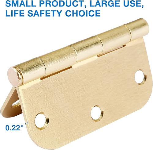 Miniatura 8 de Bisagras de puerta de latón satinado de 3.5 x 3.5 pulgadas, bisagras de puerta doradas interiores para puertas, paquete de 12 bisagras de puerta de