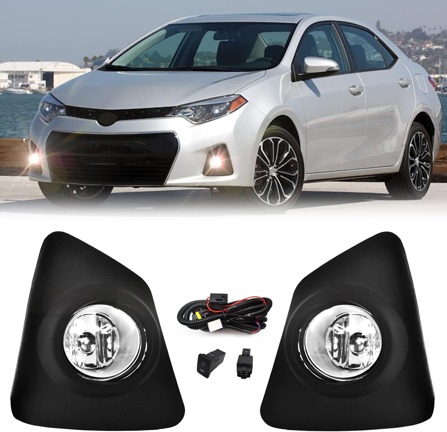 Fog Lights Compatible With 2014 2015 2016 Corolla S SE with Clear Lens Bumper Lamps Replacement Included Wiring Harness Kit Switch