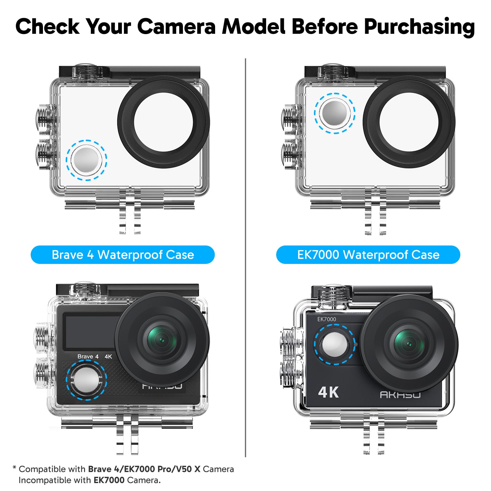 Amazon.com : AKASO Waterproof Case for Brave 4/EK7000 Pro/V50X