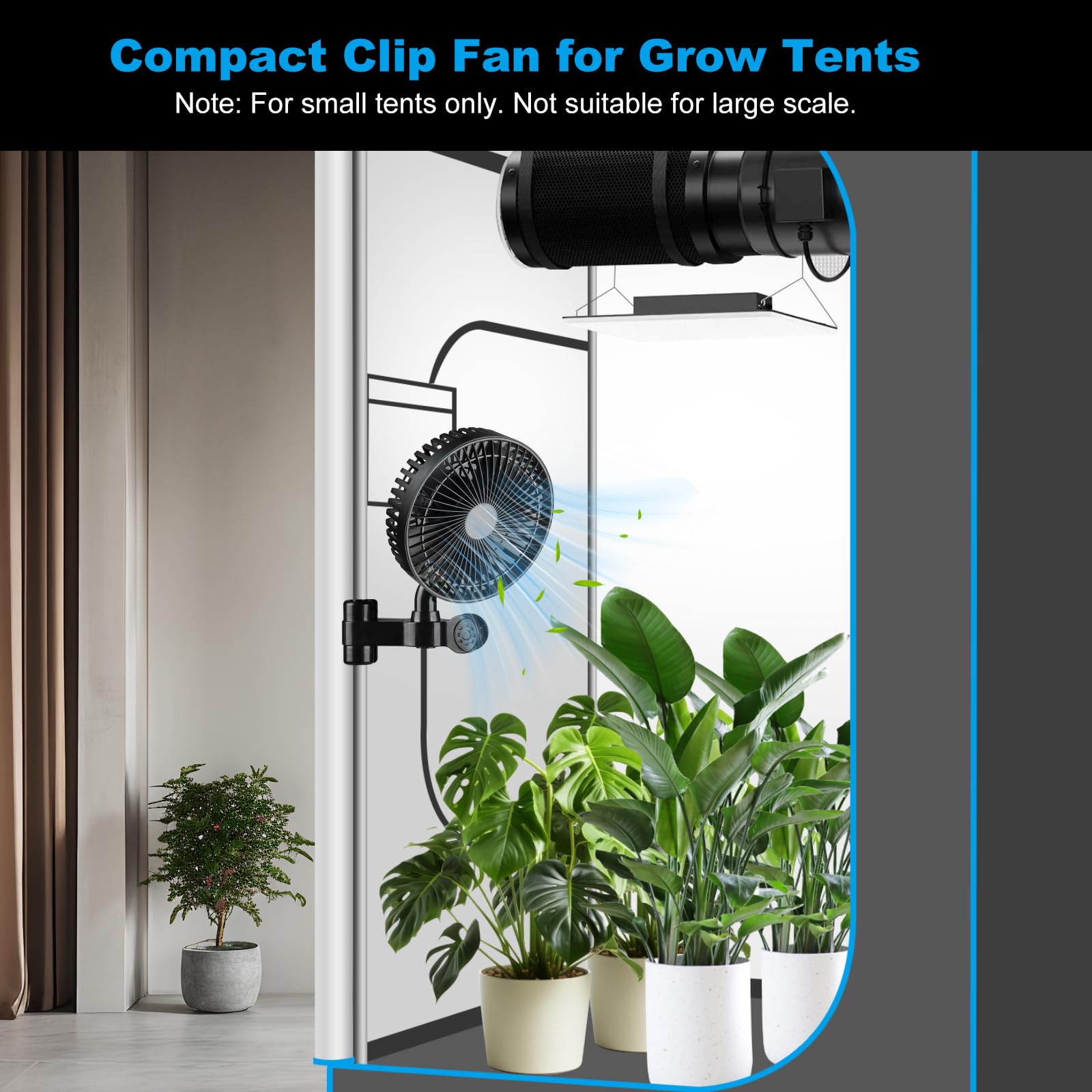 Pflanzenzelt Clip Ventilator 10W EC-Motor – 4 Geschwindigkeiten Oszillierend – 32 dB Leise Umluftventilator für Growzelt Hydrokultur Gewächshaus – Energieeffizienter Clip Fan