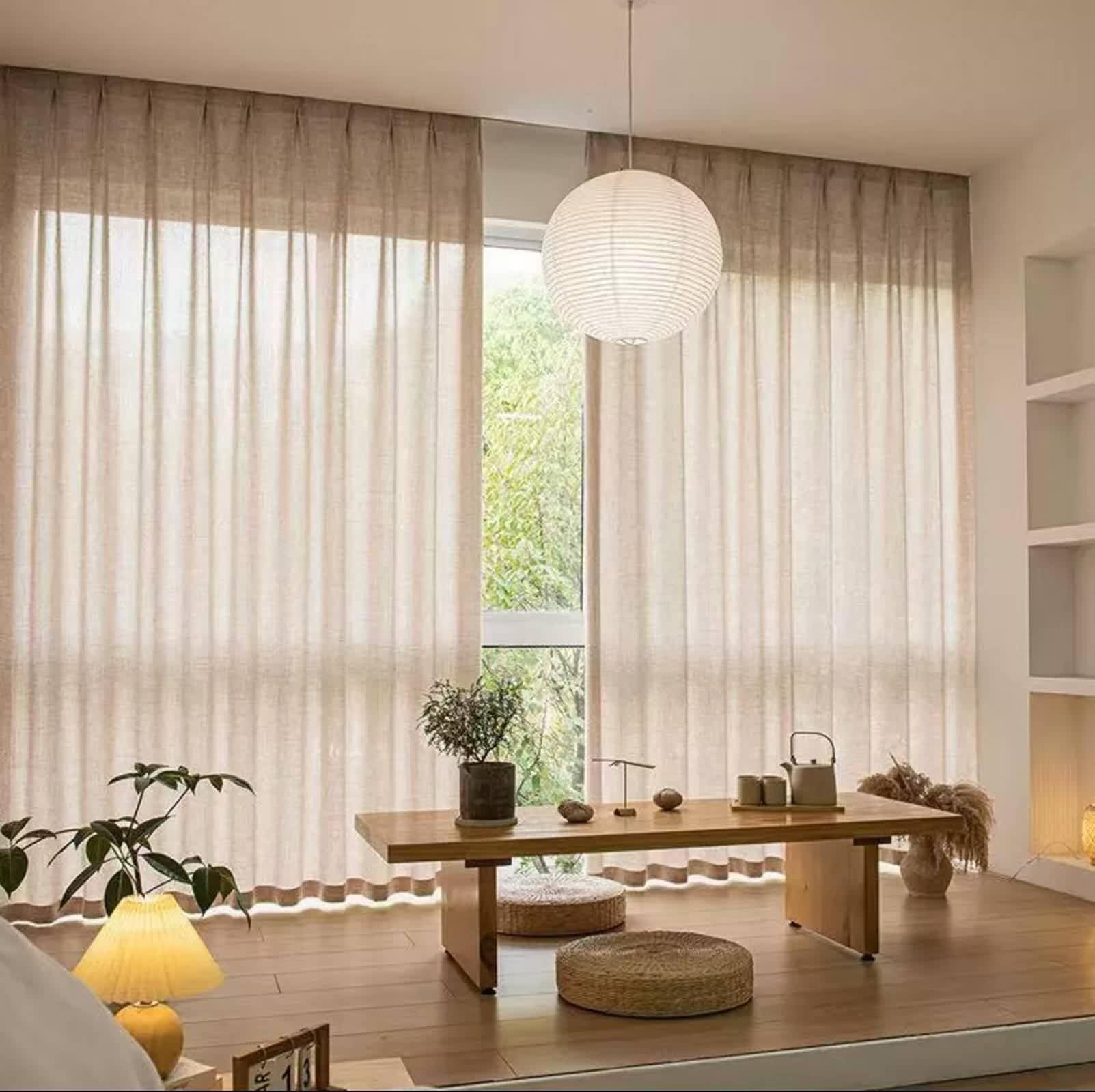 Rideaux Fenetre Chambre, Rideau Anniversaire Couleur Unie Coton et Lin Café Léger Voilage 86L x 115H CM Lot de 2