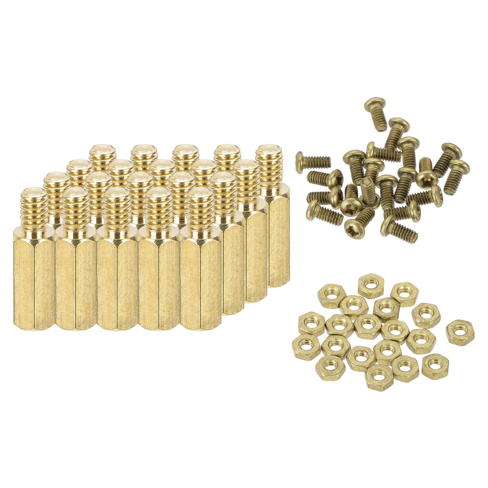 sourcing map M2 Male Brass Hex Spacer Standoffs Screws Nuts, 20 Set Hex Column Screw Nut Assortment Kit M2*7+3 Threaded Standoff for Raspberry Pi PCB Motherboard DIY โ image 1