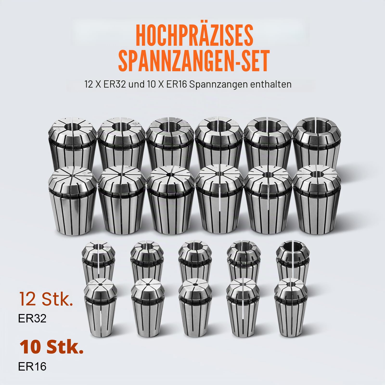VEVOR CAT40 Spannzangenhalter ER 16/32 Spannzangensatz, 35-teilig, SLN FMB ER16/32 APU Werkzeughalter Federstahl-Spannzangenfutter mit 10 Anzugsbolzen und 3 Schraubenschlüsseln, für Fräsmaschinen, Boh