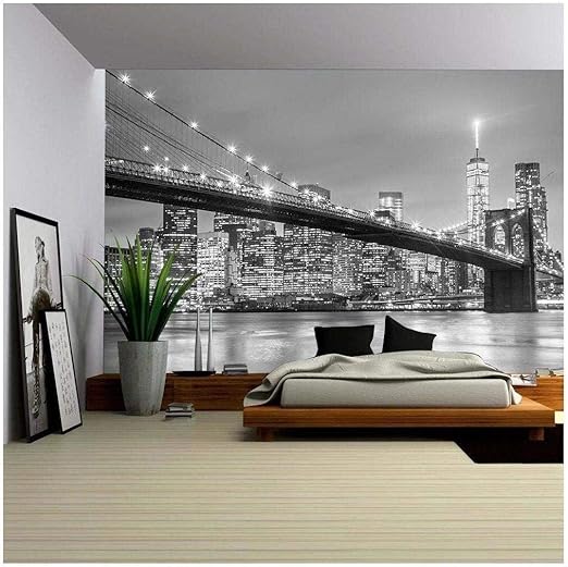 Amazon Wall26 ブルックリン橋とニューヨークシティ マンハッタン ダウンタウンスカイライン 高層ビル付き 取り外し可能な壁画 自己粘着式大型壁紙 100x144インチ 壁紙 Amazon Wall26 ブルックリン橋とニューヨークシティ マンハッタン ダウンタウンスカイライン 高層ビル付き 取り外し可能な壁画 自己粘着式大型壁紙 100x144インチ 壁紙