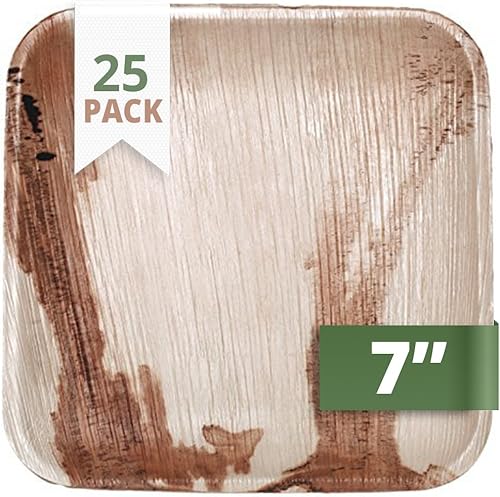 Plato desechable de hoja de palma de 25 cm, utensilios biodegradables y resistentes para fiestas, bodas, campamentos y más, 25 unidades