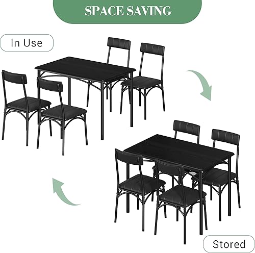 Miniatura 4 de Juego de mesa de comedor para 4, mesa de comedor moderna de cocina con sillas tapizadas, muebles de 5 piezas que ahorran espacio para apartamentos