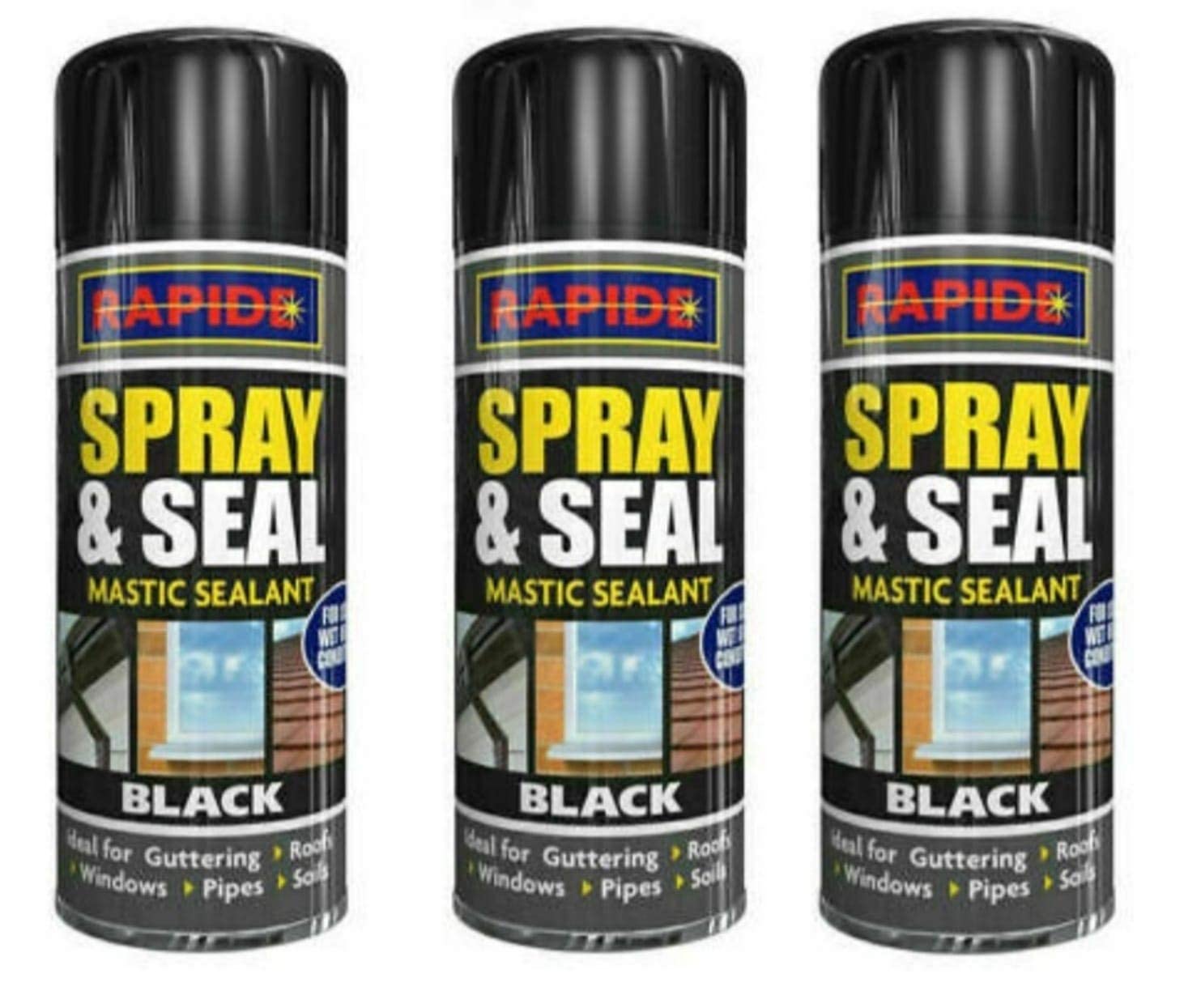 YSAMAXSpray N Seal Mastic Black Spray Paint, Sealant for Roof Window Pipes Guttering, Perfect for Leaking Joints, Weather and Corrosion Resistance, 400ml, (3 Pcs)