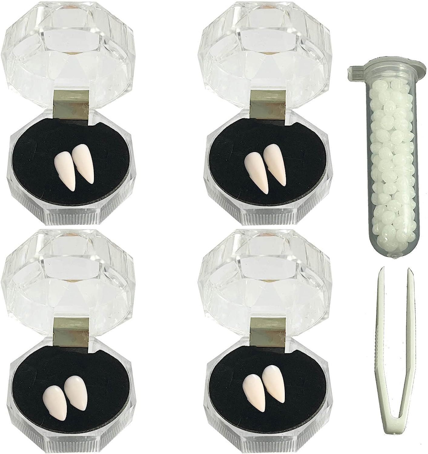 4 Pairs Vampire Teeth Fangs with Adhensive Horror False Teeth Fake Denture for Cosplay Party Props Halloween Party Fangs Favors