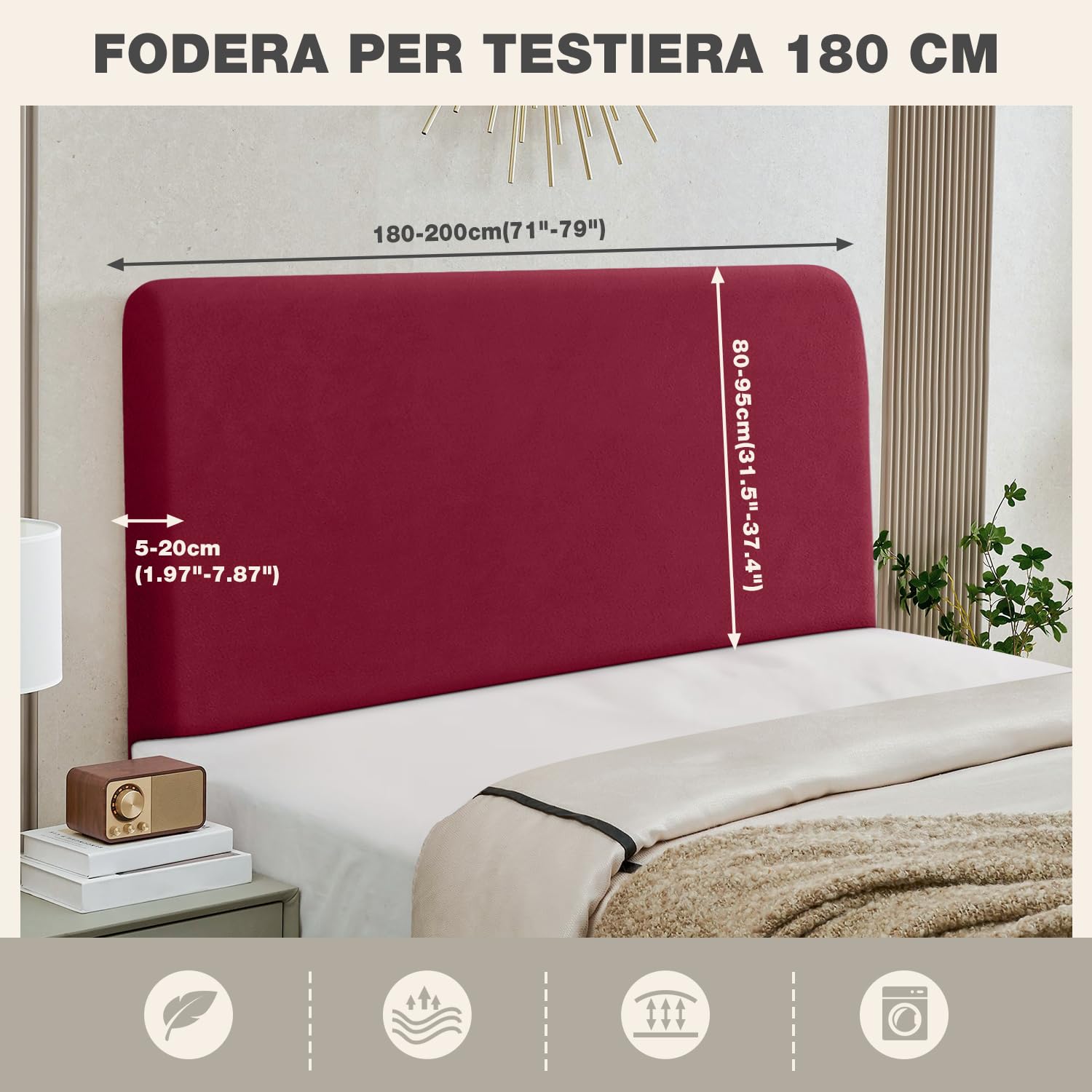 Housse De Tête De Lit TAOCOCO - Velours Élastique Lavable - Gris 180-200cm - Pour Lit Simple Ou Double