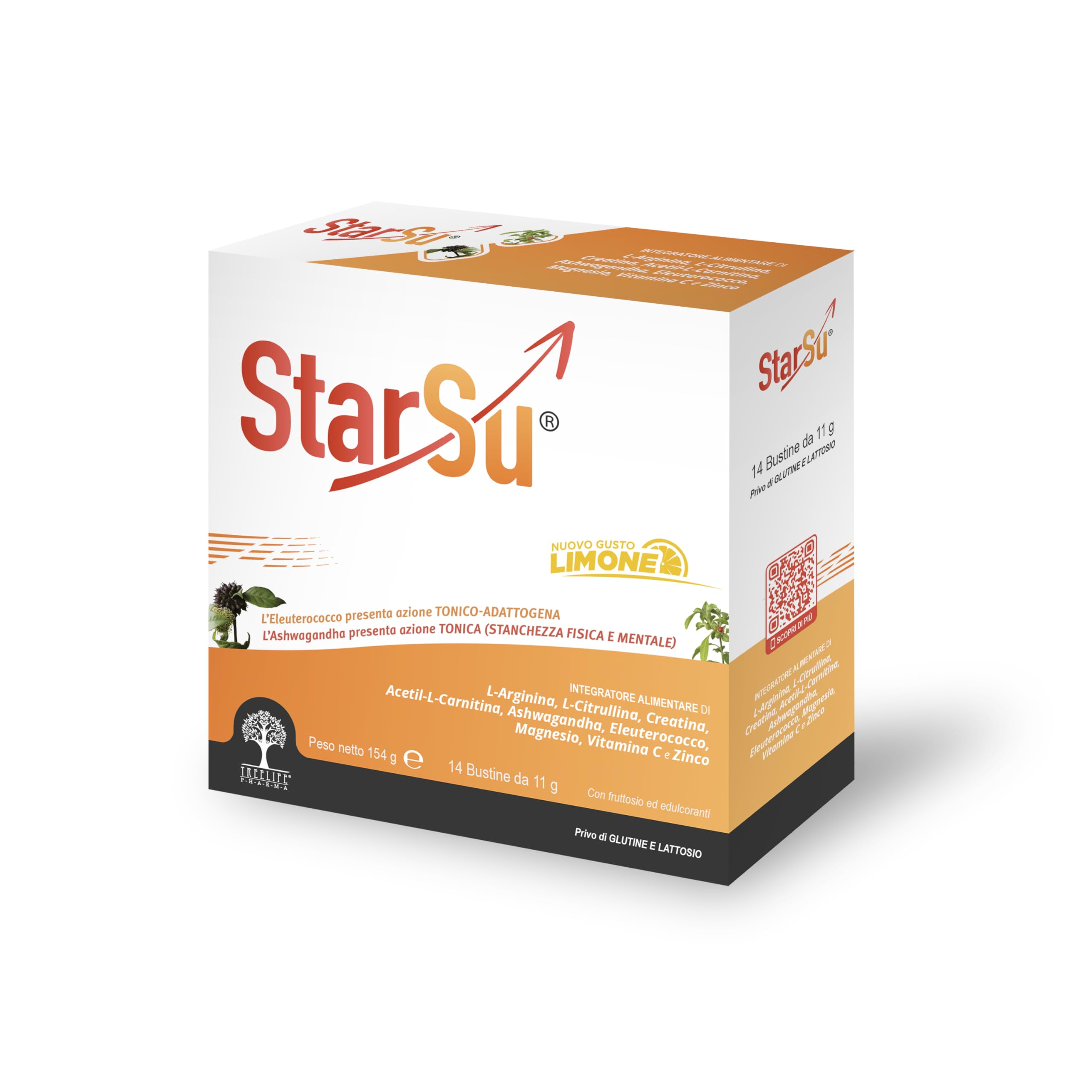 StarSù - Integratore alimentare per il recupero delle energie con Aminoacidi, Sali minerali, Vitamina C, Aswaganda ed Eleuterococco con Creatina monoidrato - 14 bustine da 11g (0, Limone)