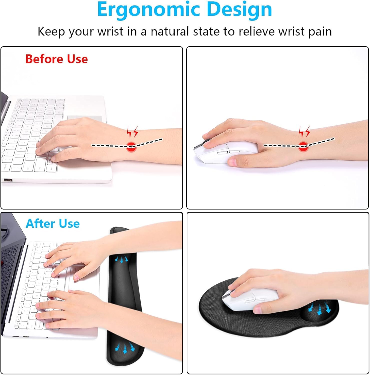 Set Poggiapolsi Per Tastiera E Mouse - Memory Foam Ergonomico, Nero, Per Ufficio E Gaming