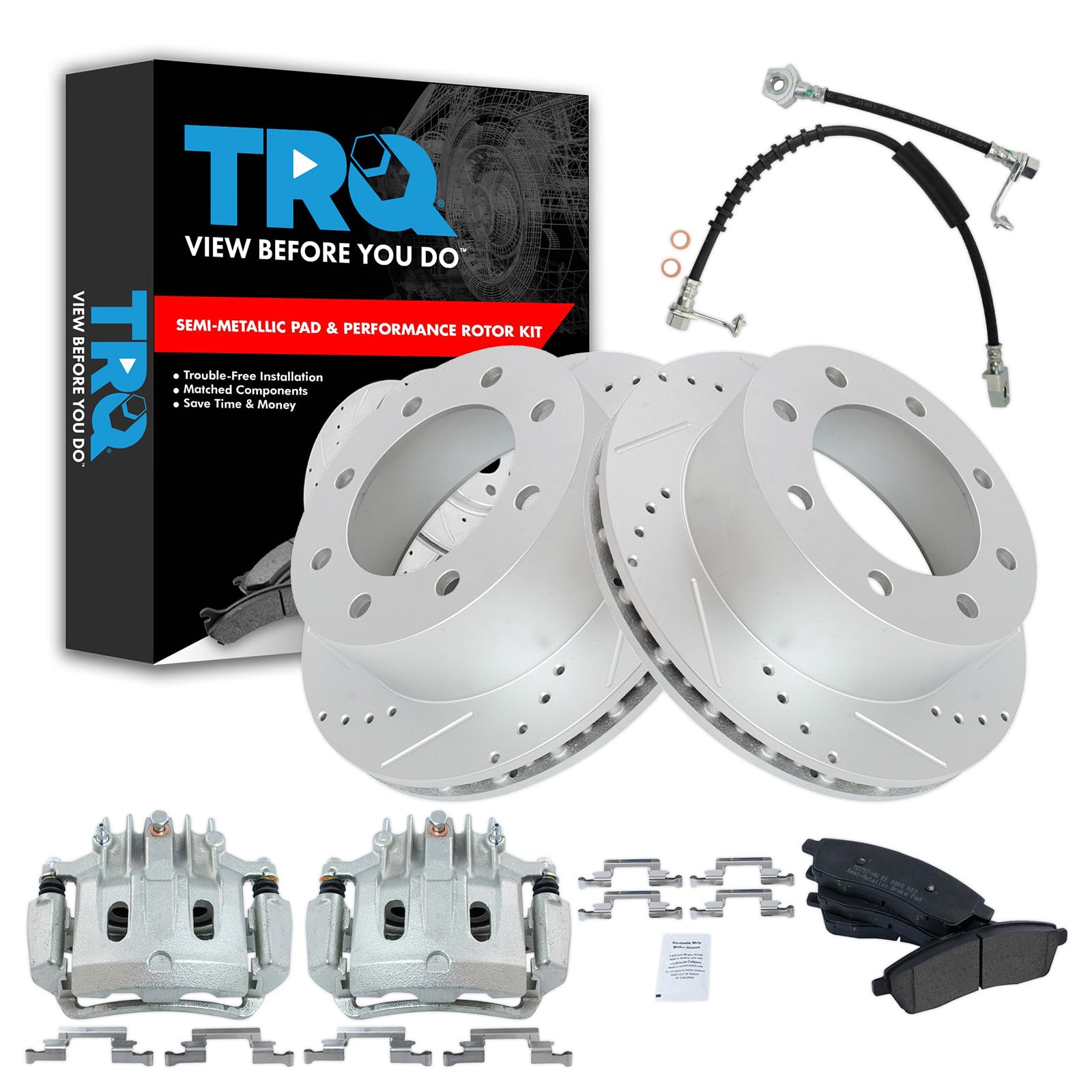 TRQ Brake Pad &amp; Rotor Kit Performance Semi-Metallic Compatible with 2000 Ford Excursion F-350 Super Duty