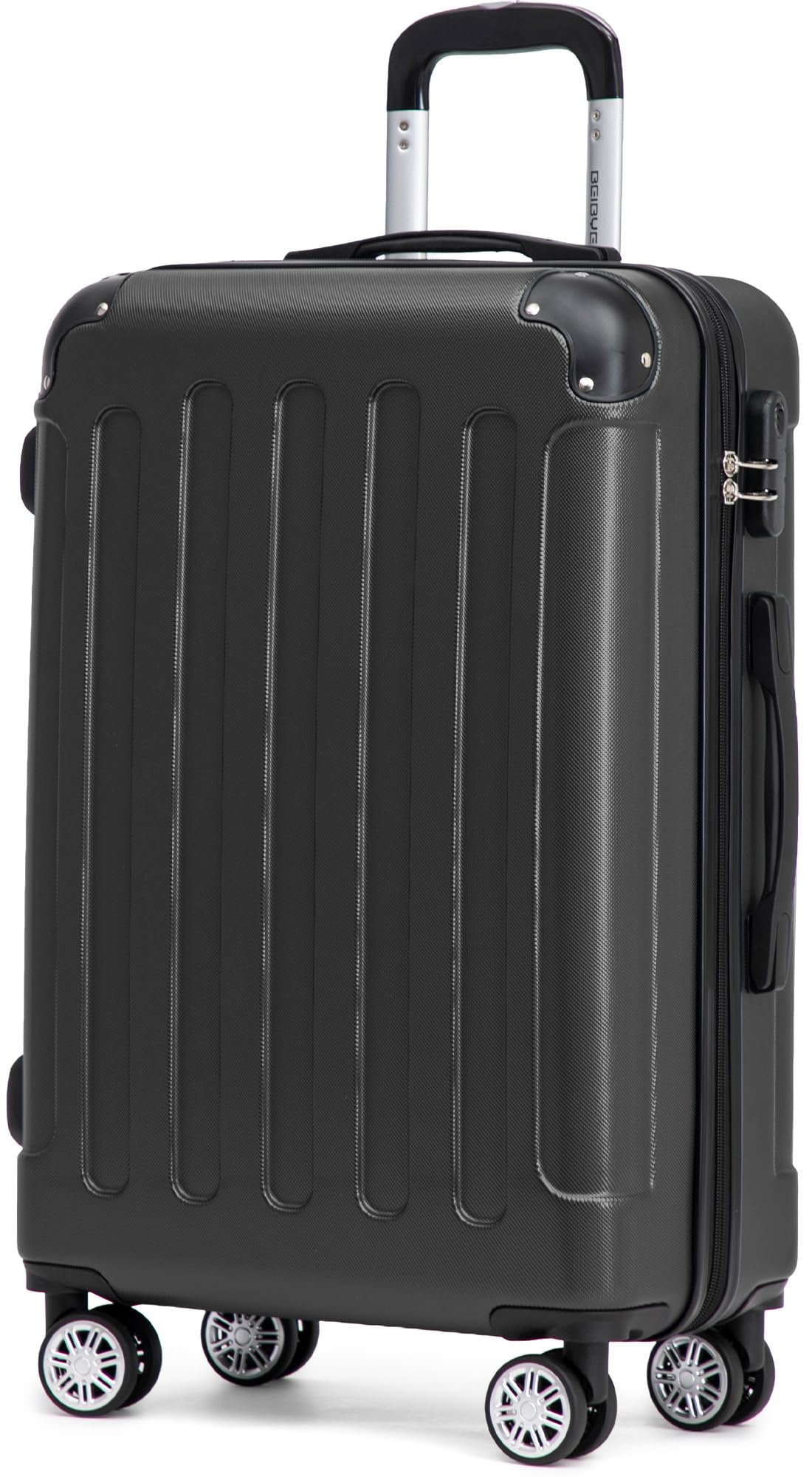 BEIBYE Reisekoffer L 66 cm – Hartschalenkoffer aus ABS mit Doppelrollen für Urlaubsreisen, Schwarz