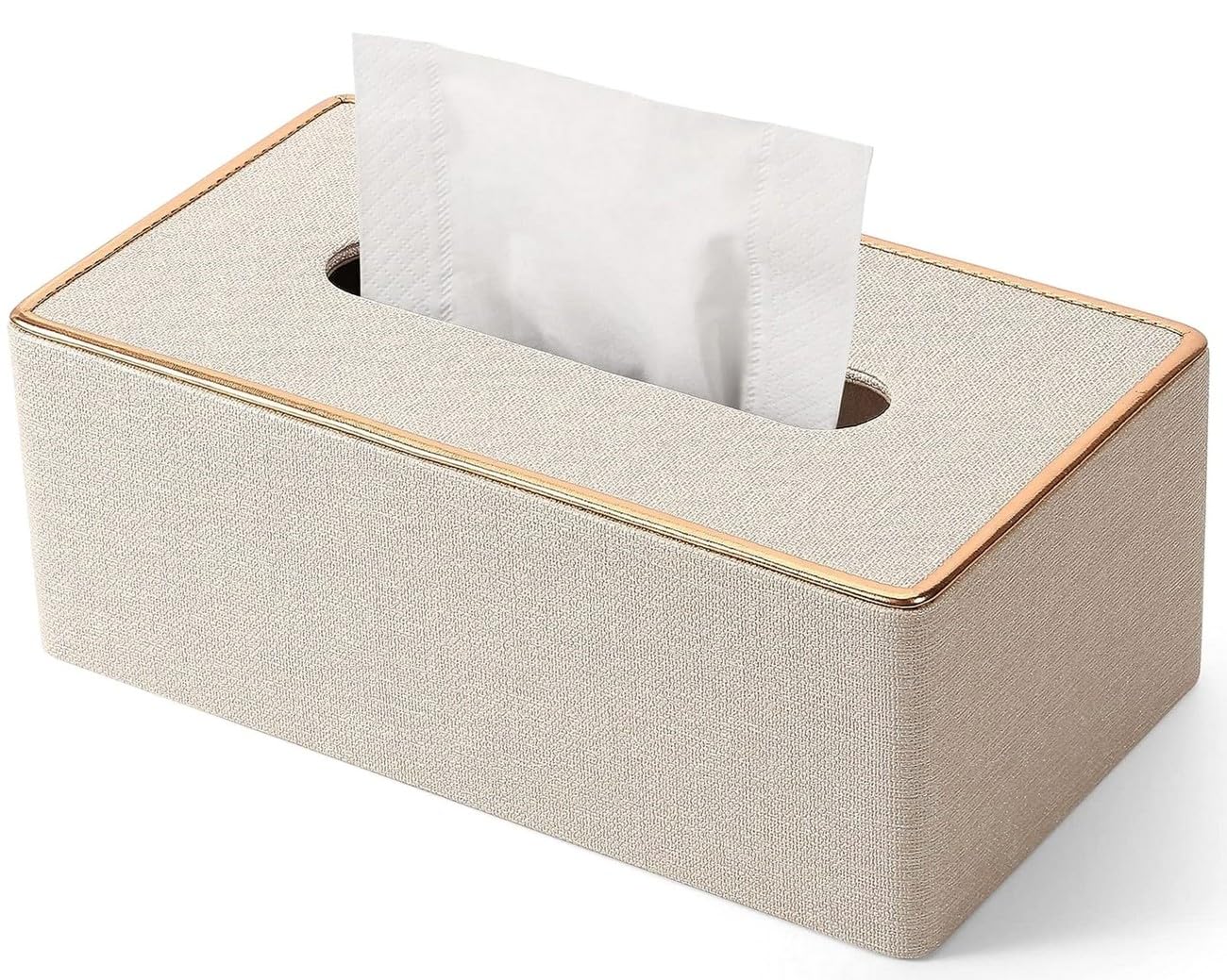 Tissue Box Cover Leather Tissue Box Holder for Office Home Car Hotel- Large Luxurious Paper Dispenser Case for Bathroom, Bedroom, Living Room (White)