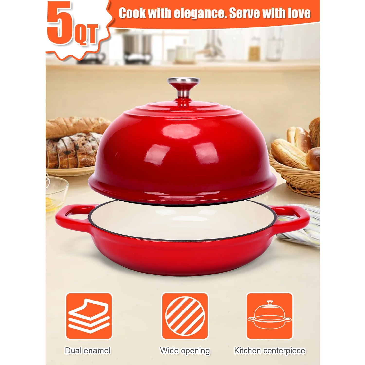 GFTIME Żeliwny garnek do pieczenia chleba, żeliwny garnek z pokrywką, Dutch Oven garnek do pieczenia chleba z koszem fermentacyjnym, mikser do ciasta, forma do duszenia, smażenia, zestaw startowy do
