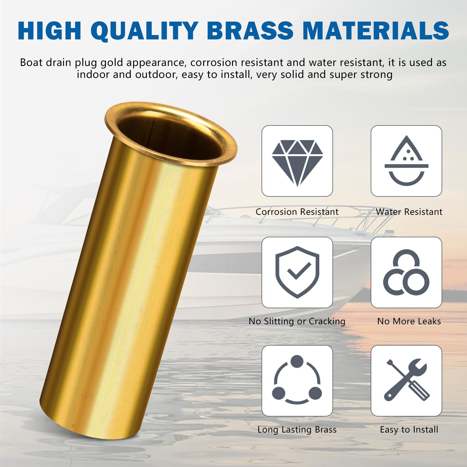 OwnMy Set Of 4 Brass Boat Drain Tubes - 1" Diameter, 3" Length, For Livewell, Transom, Splashwell Installation