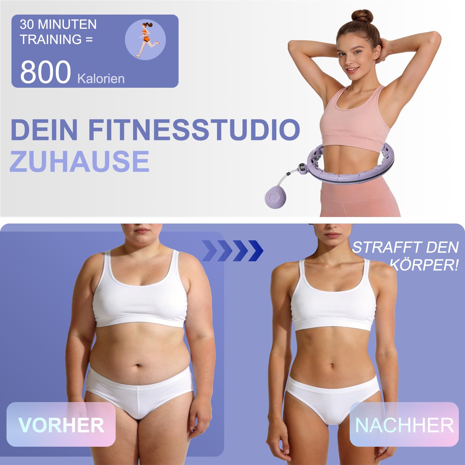 Hula Hoop mit Gewicht Kugel mit Zähler,15 Knoten Umfang (70-93cm),Smart Hula Hoop Reifen Erwachsene,Einstellbar Infinity Hoop für Das Fitnesstraining
