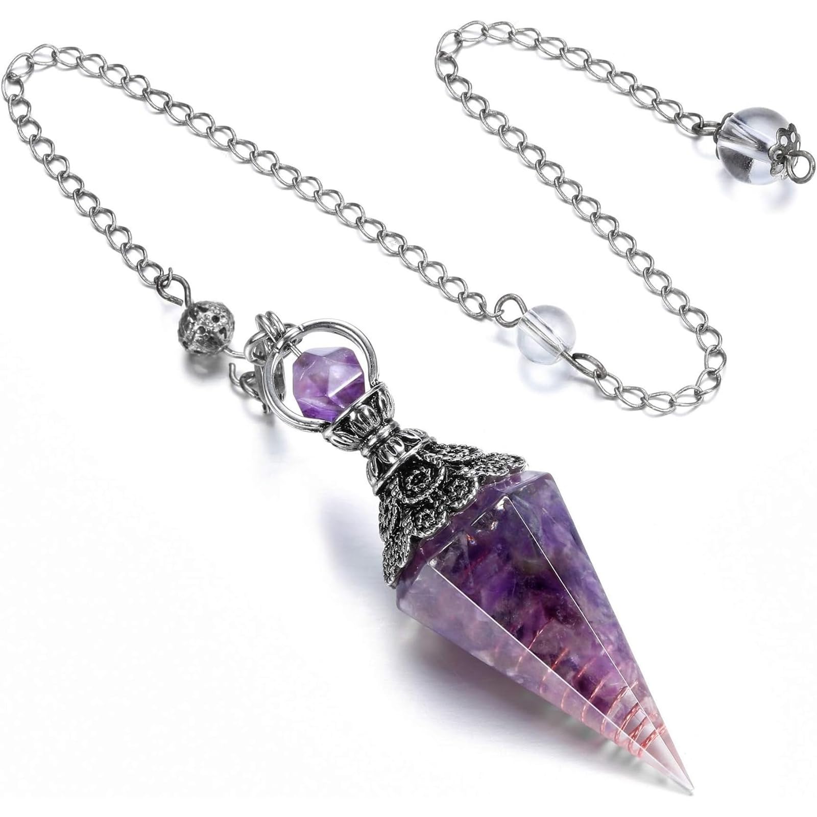 Amethyst Crystal Pendulum for Energy Healing & Divination Healing Stone Pendulum with 7 Chakra Colors Accurate Pendulum for Meditation,Reiki,and Spiritual Practices