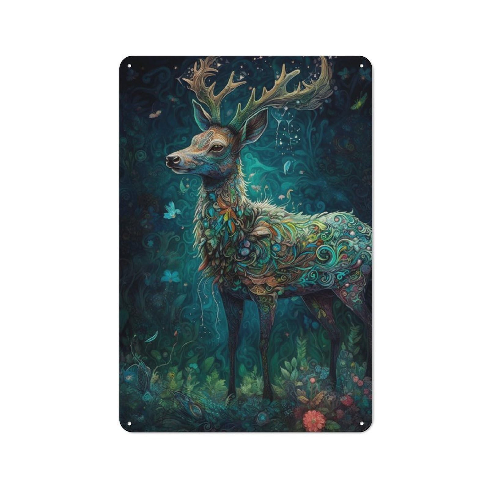 Junmoney Deer Floral Retro Metal Plaque 30X20cm For Lounge Or Reading Corner, Winter Wall Decor For Reading Corner Decorators