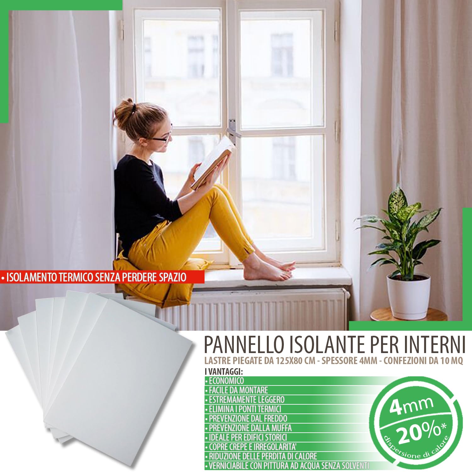 Pannelli Fonoassorbenti Bianchi 10 mq - Pannelli Isolanti Termici per Interni, Pareti e Soffitto con Spessore 4mm - Pannelli di Polistirolo 80x125 Ideali come Antimuffa per Muri Interni (Senza Colla)