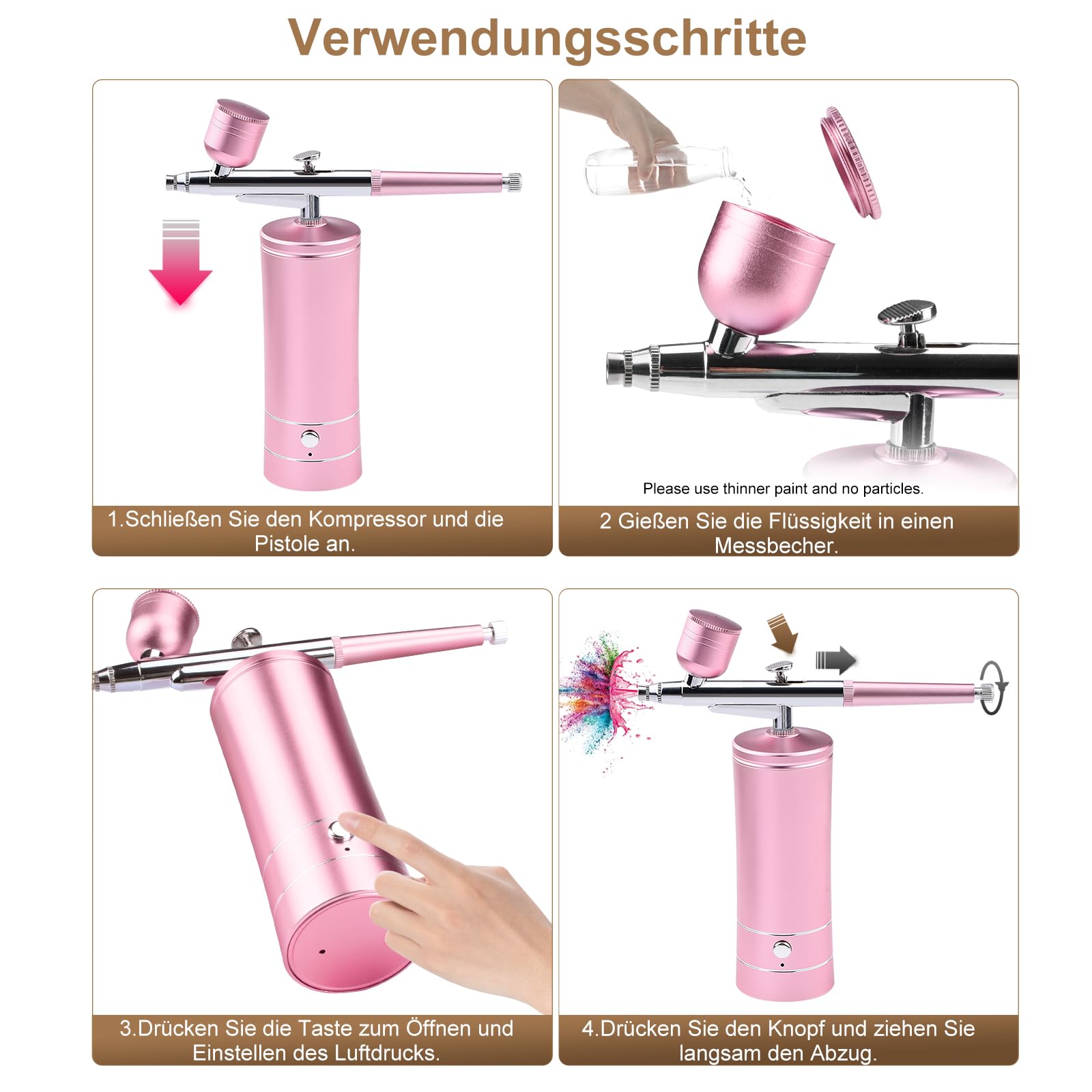 Daakro Wireless Airbrush Set, Portable Handheld Cordless Airbrush Gun, Mini Rechargeable Air Brush for Makeup, Cake Decoration, Tattoos, and Face Painting