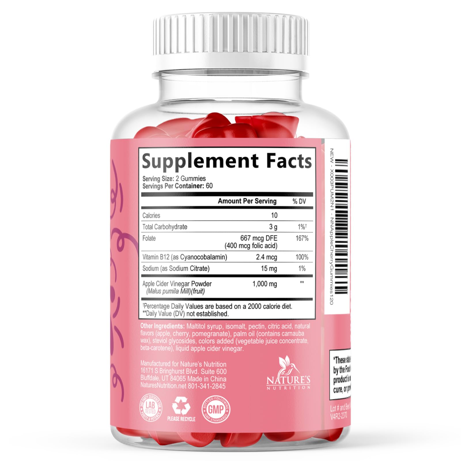 Apple Cider Vinegar Gummies 1000mg - Sugar Free ACV Gummy with Vitamin B12 for Energy Support - Digestion, Detox & Cleanse Support Supplement - Gluten-Free, Keto Friendly, Zero Sugar - 120 Gummies — Amazon image 9