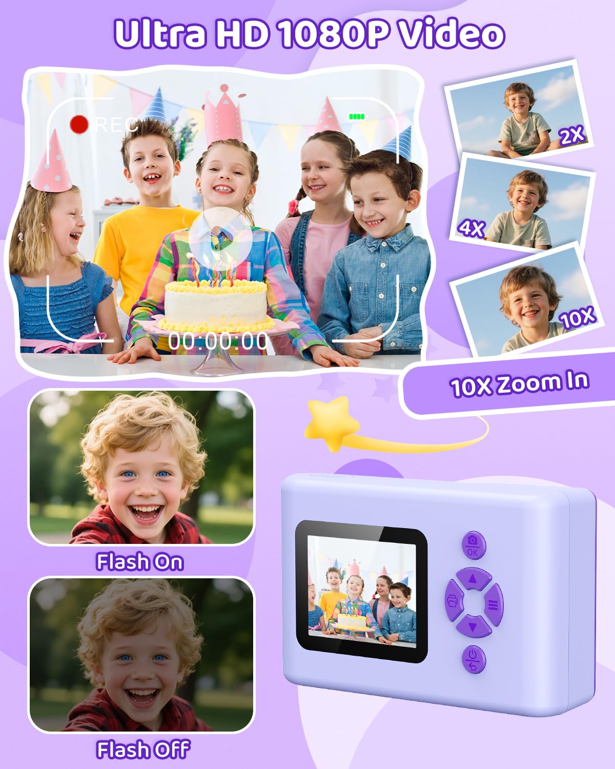 Macchina Fotografica Bambini Istantanea, 2,4 Pollici Fotocamera Istantanea Bambini 20MP 1080P Fotocamera Digitale con 32GB Scheda, Carta da Stampa, Flash LED, Regalo per Bambina e Bambino 3-12 Anni