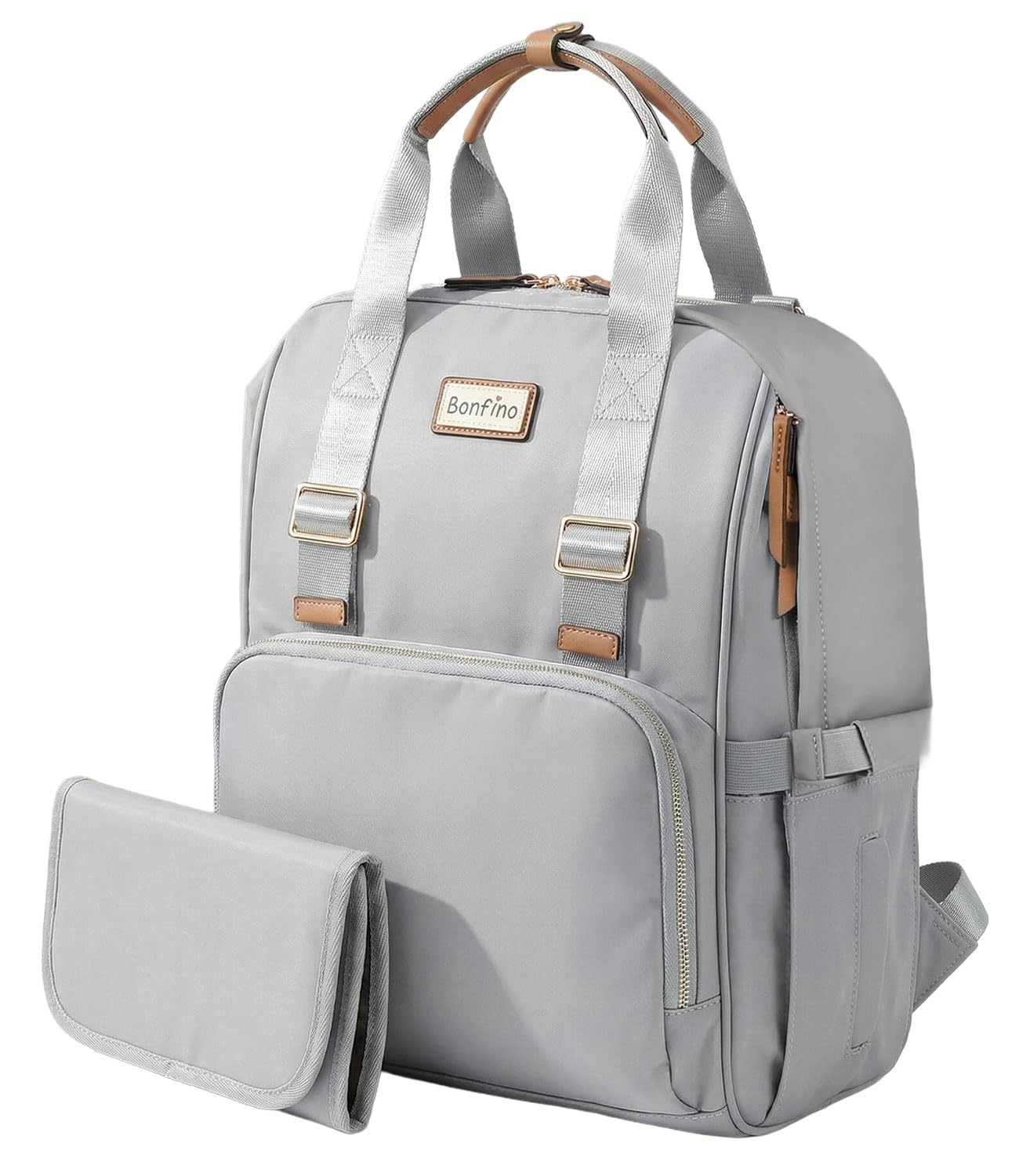 Bonfino Premium Bambino Luxe Smart Multipurpose Diaper Backpack for Mothers with Diaper Changing Mat for babies, Padded Shoulder Strap,Insulated Bottle Pouches,Travel Friendly Maternity Backpack,Grey-picture-10