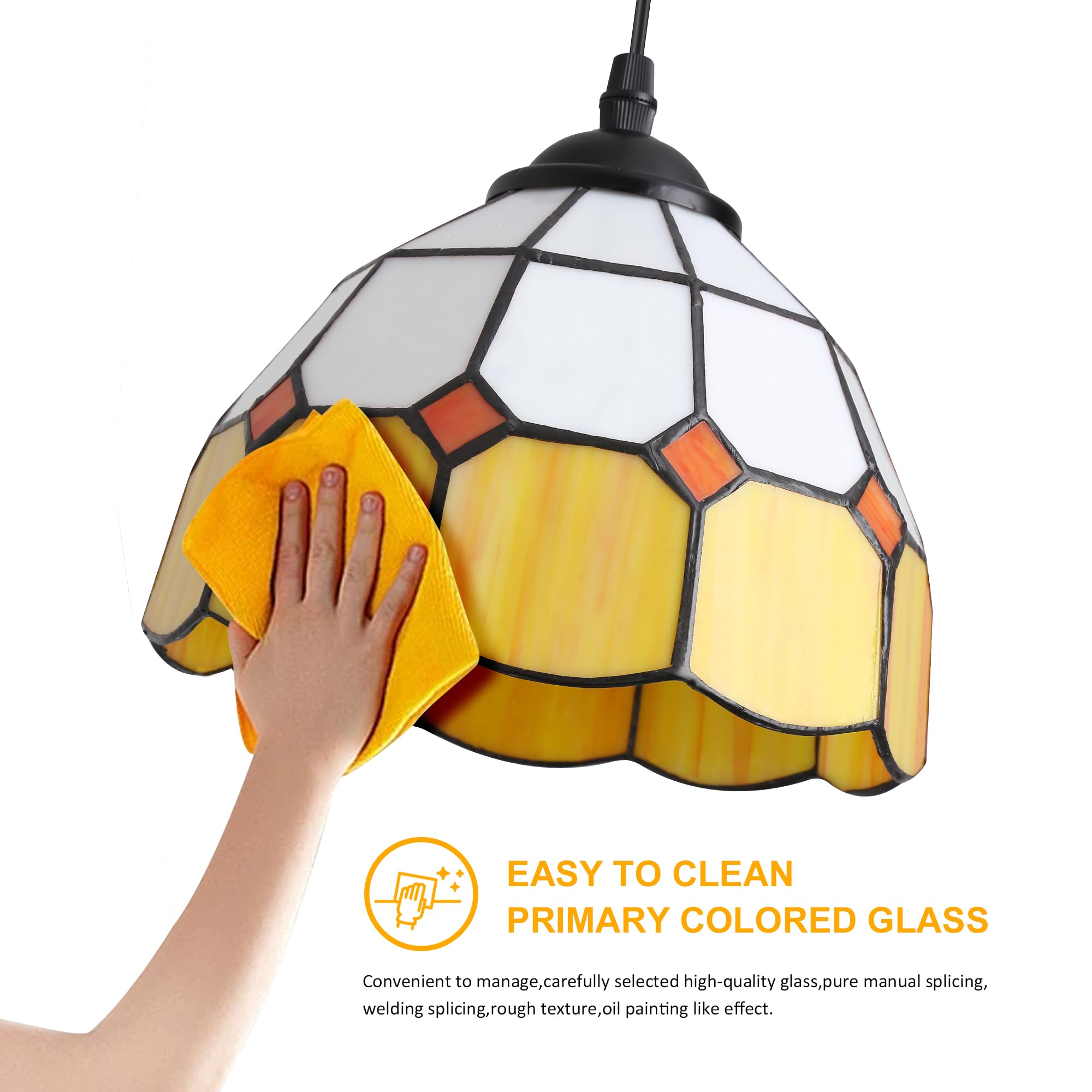 SUNLLOK Modern Tiffany Glass Pendant Light, Adjustable Height Plug in Chandelier Ceiling Lamp Fixture - Image 4