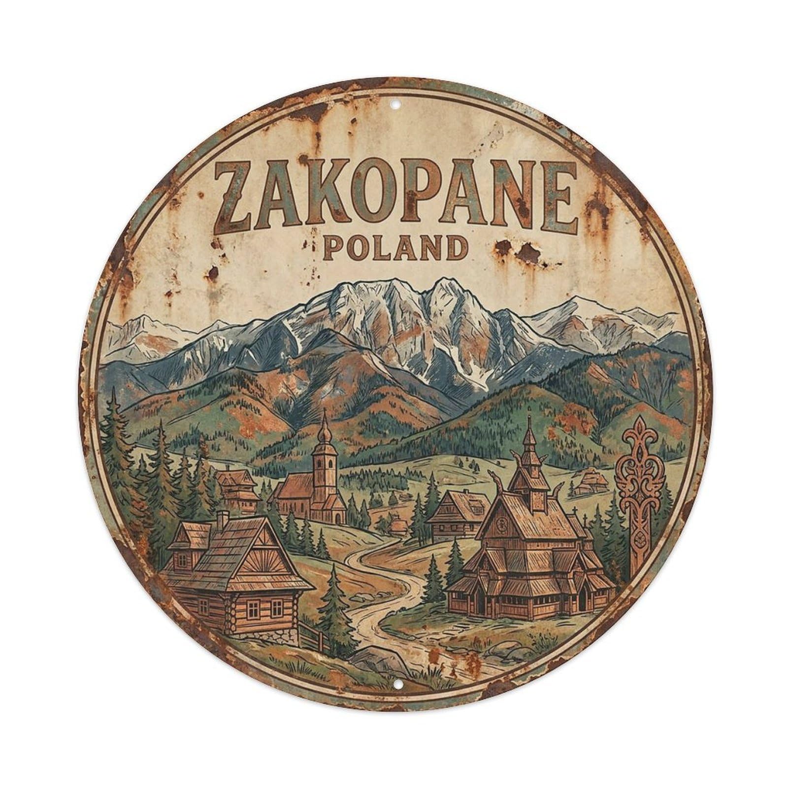 Retro Travel Poland Zakopane Vintage Metal Tin Sign Plaque Wall Decor for Cafe, Club Bar, Office, Garden Metal Poster 8x8Inch