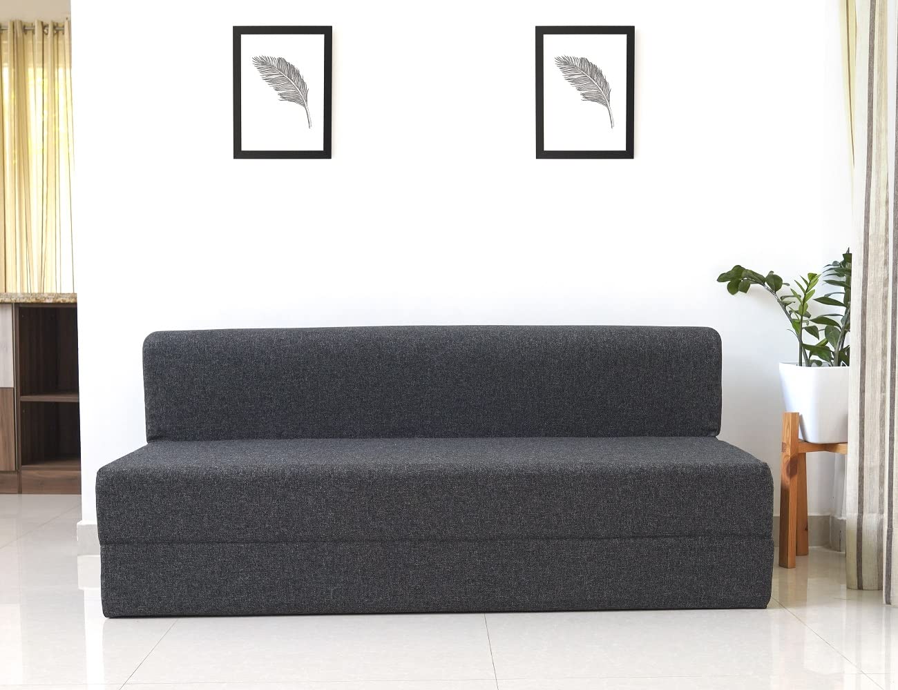 uberlyfe 3 Seater Sofa Cum Bed | Jute Fabric Washable Cover | Dark Grey | 6' X 6' Feet