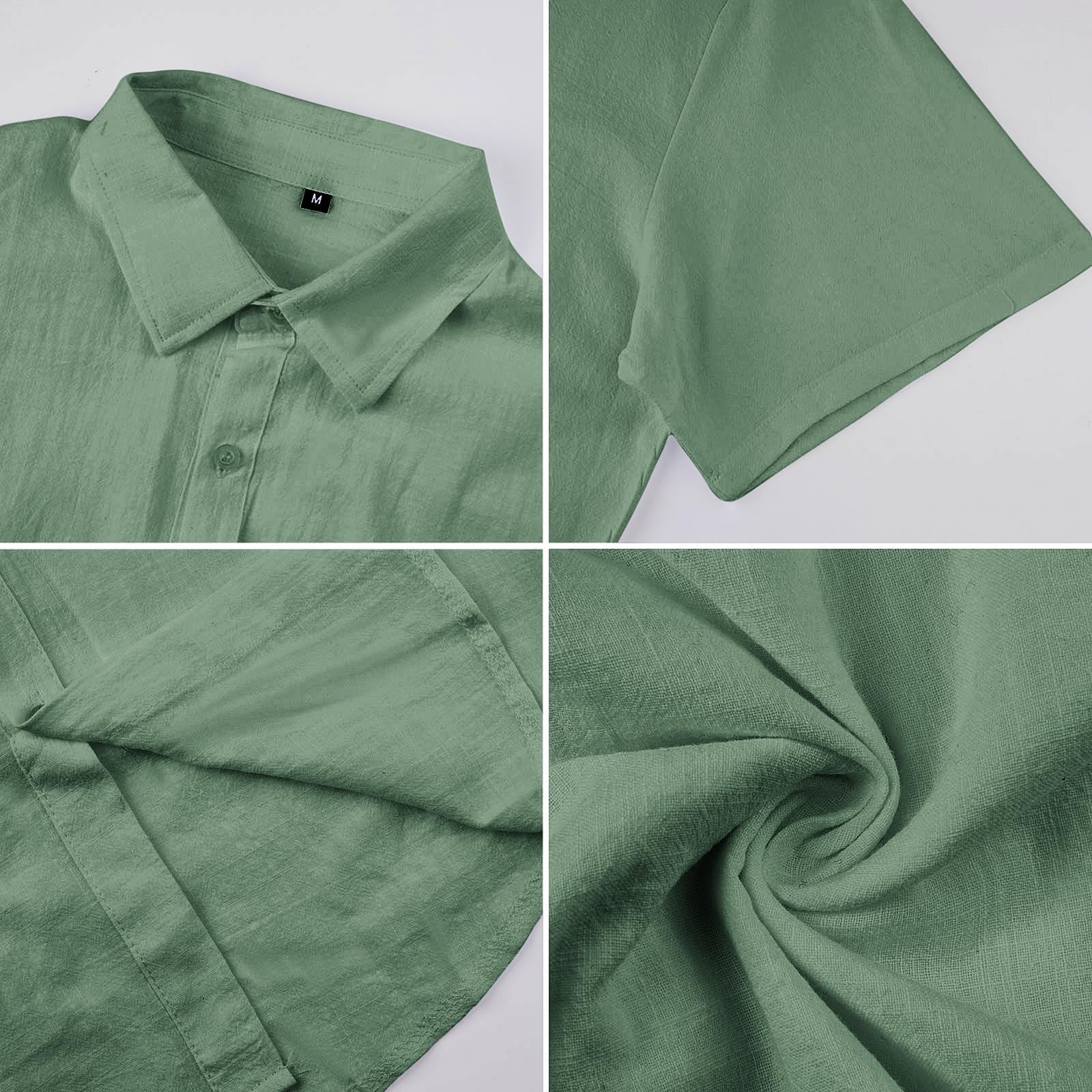 Halfword Uomo Camicia Lino Manica Corta Estiva Casual Risvolto Cotone Hawaiian Tinta Unita Vacanze Beach