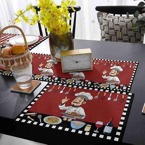 Miniatura 4 de Manteles individuales con camino de mesa, camino de mesa de chef gordo y manteles individuales, juego de 6, decoración de granja de arpillera para