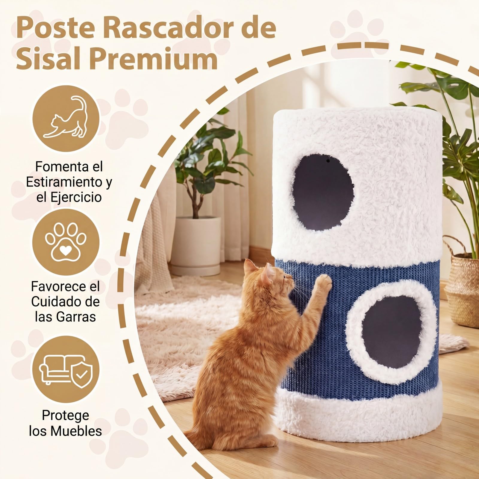 GOPLUS Árbol para Gatos de 2 Niveles, Barril Rascador para Gatos en Forma de Pato con Cubierta de Peluche, Almohada de Sisal, sin Montaje, Mueble Moderno para Mascotas, 35 x 35 x 66 cm