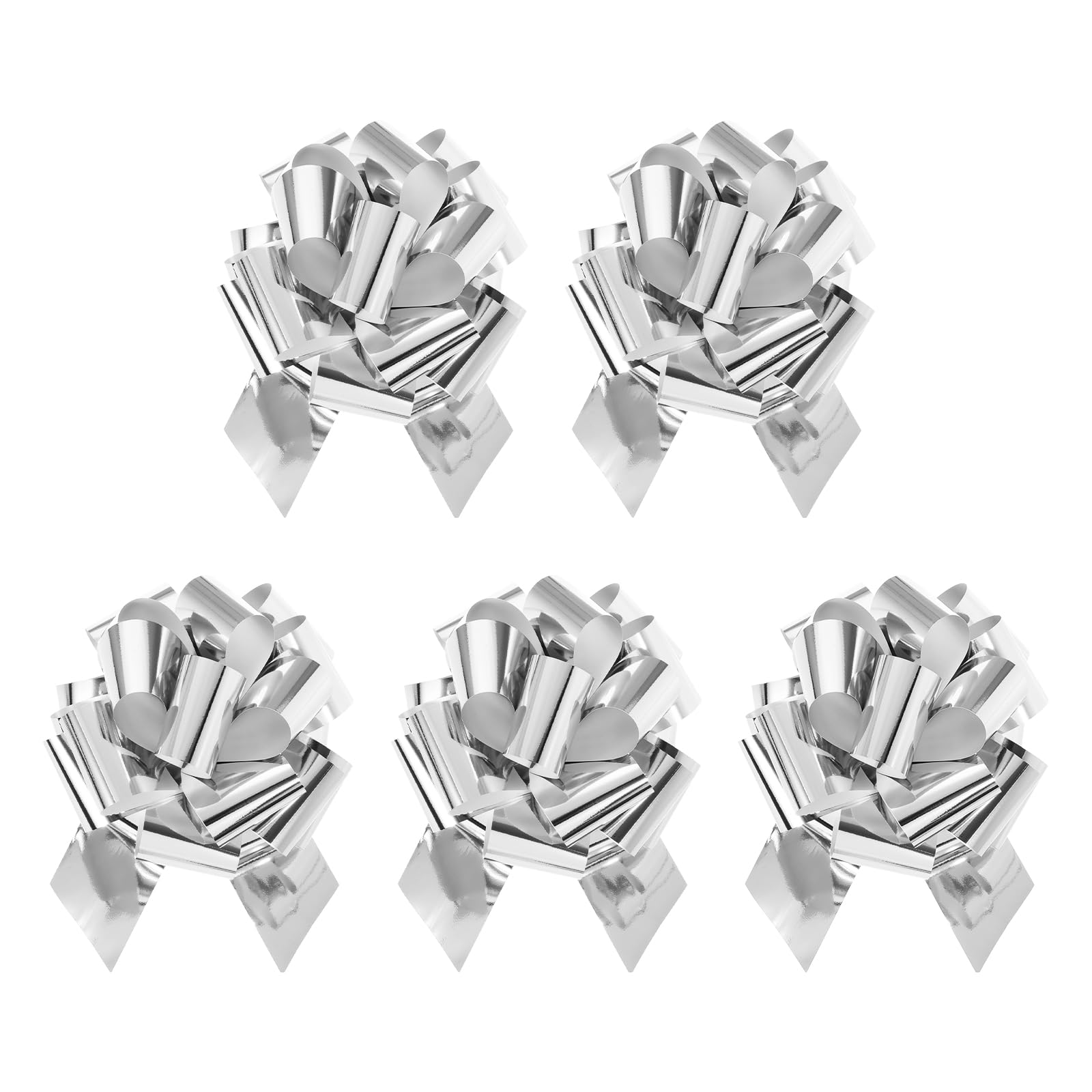 sourcing map 5Pcs 8 Inch Metallic Large Big Pull Bow Gift Wrapping Bows Ribbon for Wedding Car Baskets Presents Christmas Bow, Silver Tone