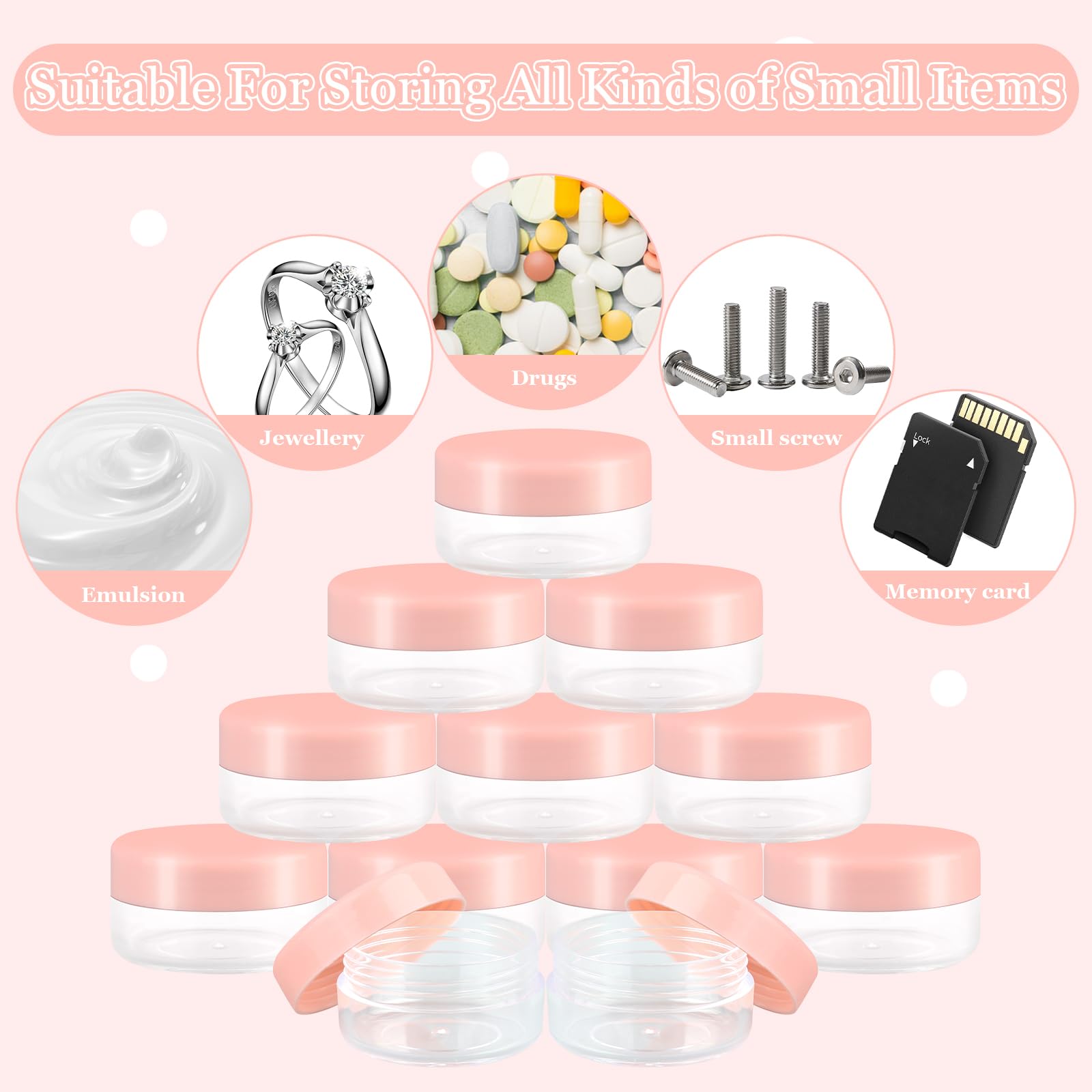 40 Pezzi Contenitori Cosmetici, 10ml Plastica Barattolini Plastica Piccoli, Mini Vuoti Vasetti Cosmetici, Contenitori Vuoti Trasparenti per Lozione, Crema con Tappo a Vite, Spatola ed Etichetta (Rosa)