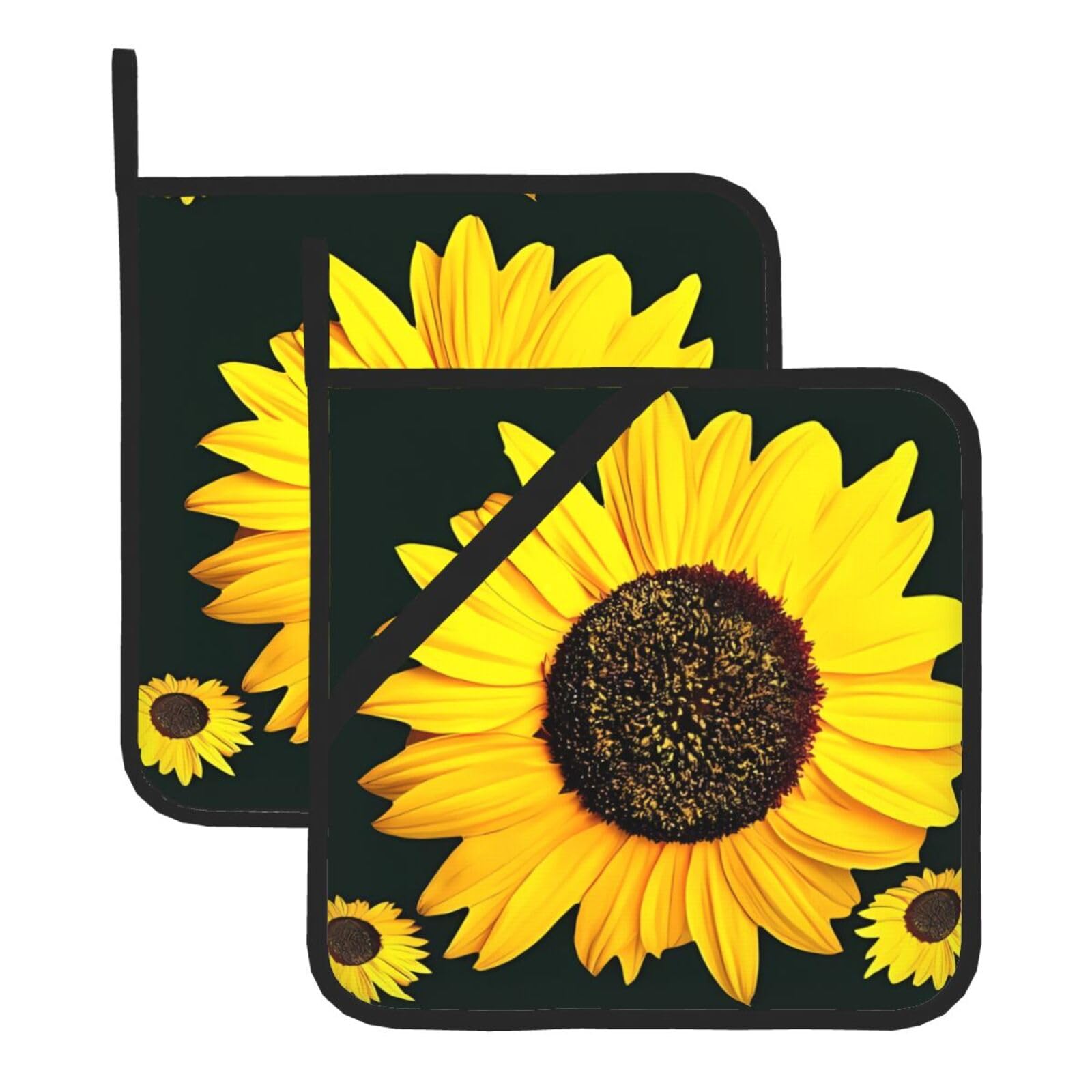 WHJSHOP Bloom Sunflower Prints Square Hot Pads for Kitchen Counter - Thick Heat Resistant Trivets for Microwave & Oven, BBQ Grilling Cover (2 Pack)